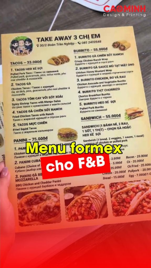 In menu bìa cứng giá rẻ đẹp sắc nét ở Nha Trang 6 Xem video menu formex_In ấn Cao Minh Nha Trang