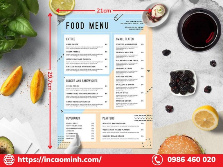 7 kích thước menu phổ biến thông dụng | In Ấn Cao Minh