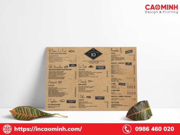 menu giấy kraft