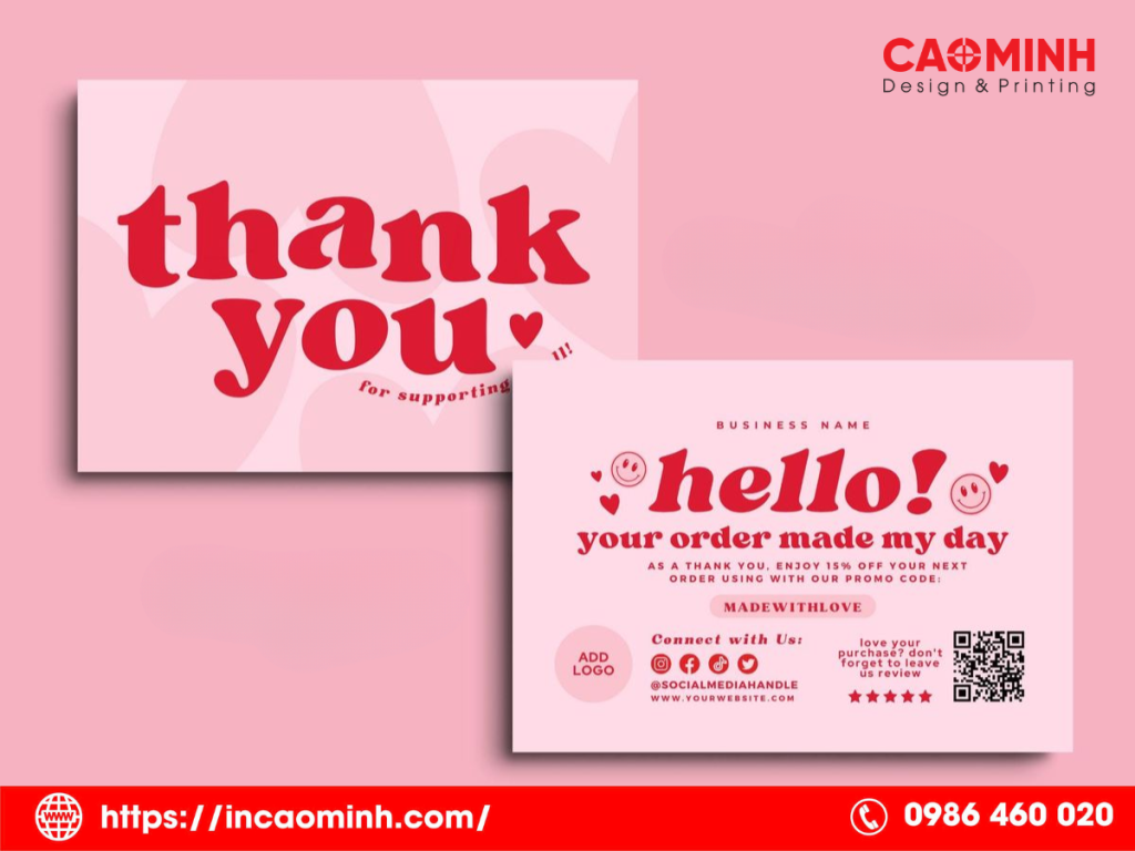Ấn phẩm bao bì cho cửa hàng FnB 6 In thiệp cảm ơn_Xưởng in ấn Cao Minh Nha Trang